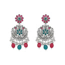 Etnico Stylish Silver Oxidised Chain Pendant Long Necklace Jewellery Set Whit Earrings For Women & Girls (Style 5)