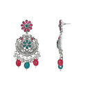 Etnico Stylish Silver Oxidised Chain Pendant Long Necklace Jewellery Set Whit Earrings For Women & Girls (Style 5)