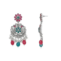 Etnico Stylish Silver Oxidised Chain Pendant Long Necklace Jewellery Set Whit Earrings For Women & Girls (Style 5)