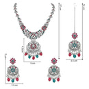 Etnico Stylish Silver Oxidised Chain Pendant Long Necklace Jewellery Set Whit Earrings For Women & Girls (Style 5)