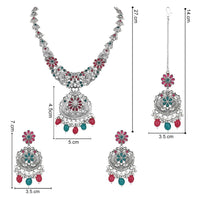 Etnico Stylish Silver Oxidised Chain Pendant Long Necklace Jewellery Set Whit Earrings For Women & Girls (Style 5)