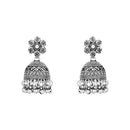 Etnico Ethnic Silver Oxidised Floral Design Ghungroo Long Necklace Jewellery With Jhumka Earrings Set For Women/Girls (MC169OX)