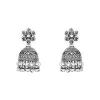 Etnico Ethnic Silver Oxidised Floral Design Ghungroo Long Necklace Jewellery With Jhumka Earrings Set For Women/Girls (MC169OX)