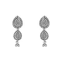 Etnico Ethnic Silver Oxidised Floral Design Ghungroo Long Necklace Jewellery With Jhumka Earrings Set For Women/Girls (MC171OX)