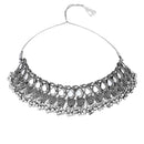 Etnico Silver Oxidised Afghani Ghungroo Drop Choker Necklace With Earrings Set For Women (MC179OX)