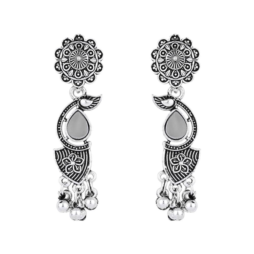 Etnico Silver Oxidised Afghani Ghungroo Drop Choker Necklace With Earrings Set For Women (MC179OX)