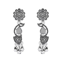 Etnico Silver Oxidised Afghani Ghungroo Drop Choker Necklace With Earrings Set For Women (MC179OX)