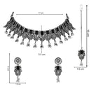 Etnico Boho Silver Oxidised Choker Necklace With Earrings & Maang Tikka Set (MC181ZB)