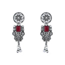 Etnico Boho Silver Oxidised Choker Necklace With Earrings & Maang Tikka Set (MC181ZMG)