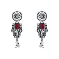 Etnico Boho Silver Oxidised Choker Necklace With Earrings & Maang Tikka Set (MC181ZMG)