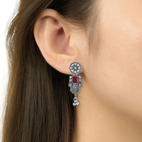 Etnico Boho Silver Oxidised Choker Necklace With Earrings & Maang Tikka Set (MC181ZMG)