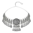 Etnico Silver Oxidised Afghani Choker Necklace & Earrings Set For Women (MC192OX)