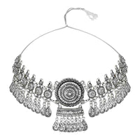 Etnico Silver Oxidised Afghani Choker Necklace & Earrings Set For Women (MC192OX)