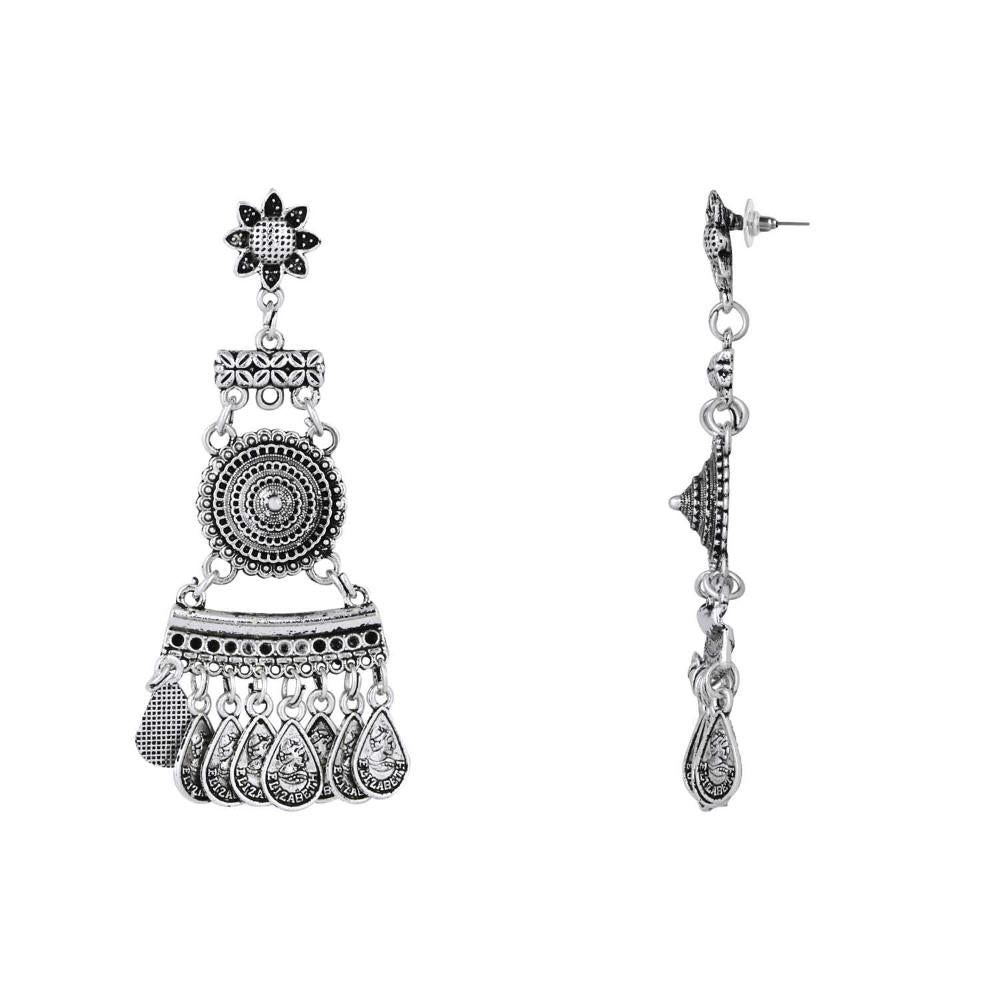 Etnico Silver Oxidised Afghani Choker Necklace & Earrings Set For Women (MC192OX)