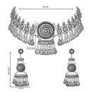Etnico Silver Oxidised Afghani Choker Necklace & Earrings Set For Women (MC192OX)