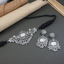 Etnico Silver Oxidised Afghani Mirror Work Choker Necklace & Earrings Set For Women (MC196OX)