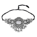 Etnico Silver Oxidised Afghani Mirror Work Choker Necklace & Earrings Set For Women (MC196OX)