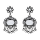 Etnico Silver Oxidised Afghani Mirror Work Choker Necklace & Earrings Set For Women (MC196OX)