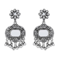 Etnico Silver Oxidised Afghani Mirror Work Choker Necklace & Earrings Set For Women (MC196OX)