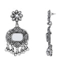 Etnico Silver Oxidised Afghani Mirror Work Choker Necklace & Earrings Set For Women (MC196OX)