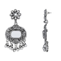 Etnico Silver Oxidised Afghani Mirror Work Choker Necklace & Earrings Set For Women (MC196OX)