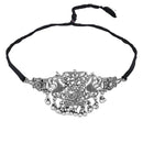 Etnico Silver Oxidised Afghani Mirror Work Choker Necklace & Earrings Set For Women (MC198OX)