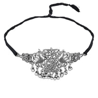 Etnico Silver Oxidised Afghani Mirror Work Choker Necklace & Earrings Set For Women (MC198OX)