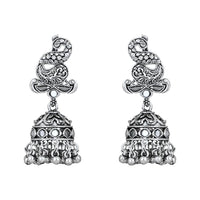 Etnico Silver Oxidised Afghani Mirror Work Choker Necklace & Earrings Set For Women (MC198OX)