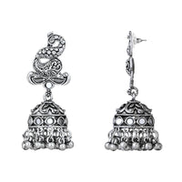 Etnico Silver Oxidised Afghani Mirror Work Choker Necklace & Earrings Set For Women (MC198OX)