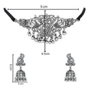 Etnico Silver Oxidised Afghani Mirror Work Choker Necklace & Earrings Set For Women (MC198OX)