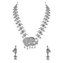Etnico Silver Oxidised Peacock Design Ghungroo Long Necklace & Earrings Set (MC200OX)