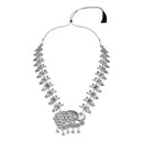 Etnico Silver Oxidised Peacock Design Ghungroo Long Necklace & Earrings Set (MC200OX)