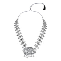 Etnico Silver Oxidised Peacock Design Ghungroo Long Necklace & Earrings Set (MC200OX)