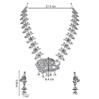 Etnico Silver Oxidised Peacock Design Ghungroo Long Necklace & Earrings Set (MC200OX)