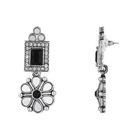 Etnico Silver Oxidised Floral Mirror Work Choker Necklace & Earrings Set For Women (MC201ZB)