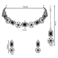 Etnico Silver Oxidised Floral Mirror Work Choker Necklace & Earrings Set For Women (MC201ZB)