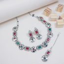 Etnico Silver Oxidised Floral Mirror Work Choker Necklace & Earrings Set For Women (MC201ZMG)