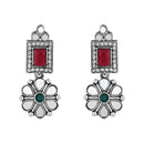 Etnico Silver Oxidised Floral Mirror Work Choker Necklace & Earrings Set For Women (MC201ZMG)