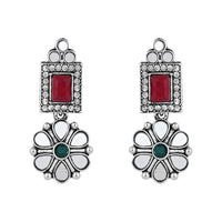 Etnico Silver Oxidised Floral Mirror Work Choker Necklace & Earrings Set For Women (MC201ZMG)