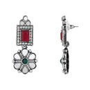 Etnico Silver Oxidised Floral Mirror Work Choker Necklace & Earrings Set For Women (MC201ZMG)