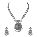 Etnico Silver Oxidised Long Necklace & Earrings Set For Women (MC203OX)