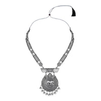 Etnico Silver Oxidised Long Necklace & Earrings Set For Women (MC203OX)