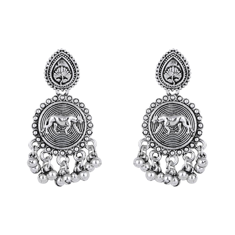 Etnico Silver Oxidised Long Necklace & Earrings Set For Women (MC203OX)