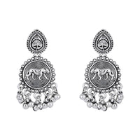 Etnico Silver Oxidised Long Necklace & Earrings Set For Women (MC203OX)