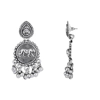 Etnico Silver Oxidised Long Necklace & Earrings Set For Women (MC203OX)