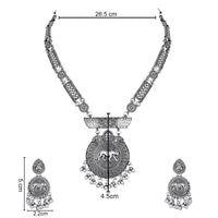Etnico Silver Oxidised Long Necklace & Earrings Set For Women (MC203OX)