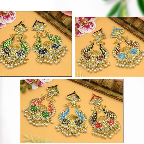 Mahavir Gold Plated Meenakari And Kundan Dangler Earrings Combo