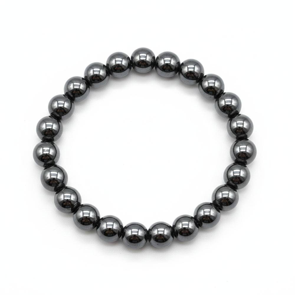 Etnico Hematite Bracelet for Men Women | Black Beaded Stretch Bracelet | Reiki Stone Healing Crystal Style Bracelet for Balance, Harmony & Positive Energy | Gift for Men Women (MJB003B)