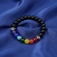 Etnico 7 Chakra Beaded Bracelet for Men & Women | Black Onyx Style Beads with Multi-Color Chakra Stones | Adjustable Stretch Bracelet | Symbol of Balance, Positivity & Mindfulness (MJB007)