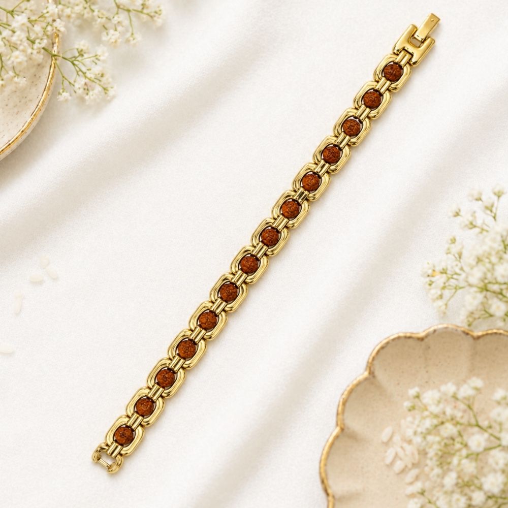 Etnico Gold Plated Rudraksha Bracelet for Men Women | Unisex Spiritual Bracelet | Rudraksha Beads for Balance, Harmony & Positive Energy | Meditation Yoga | Gift for Men Women